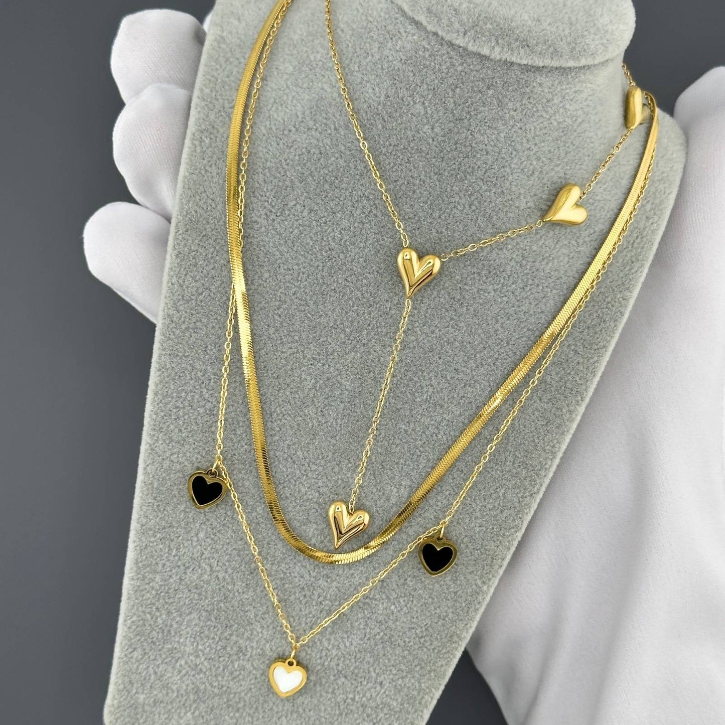Lila Reversible Four-Heart Drop Necklace